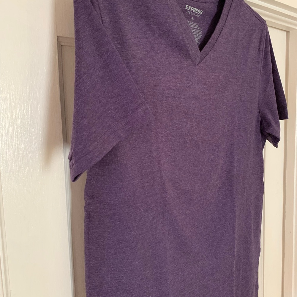 Express Purple Color Stretch V-Neck Short Sleeve Men’s Shirt, Small - Picture 5 of 11